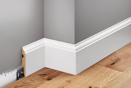 MDF-Sockelleiste 80 mm, weiß lackiert, halbmatt · Profil 1243